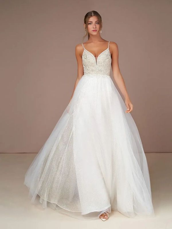 A-Line Tulle Sweep Train Dress Diamond White