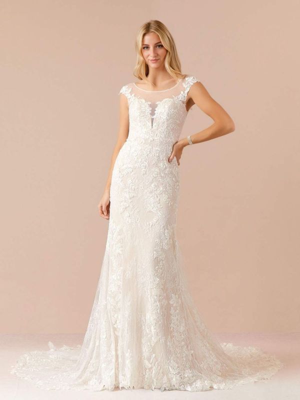 Mermaid Sequins Lace Cathedral Train Dress Diamond White